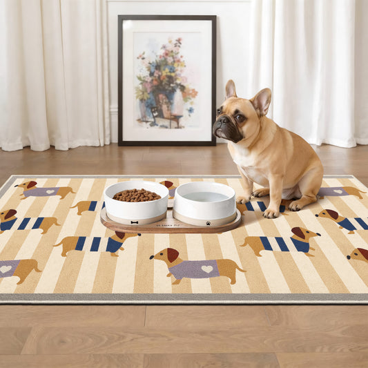 Floor Runners for Dogs Washable & Joint-Friendly Dense Loop Pile Carpet Runners, Cute Dachshund