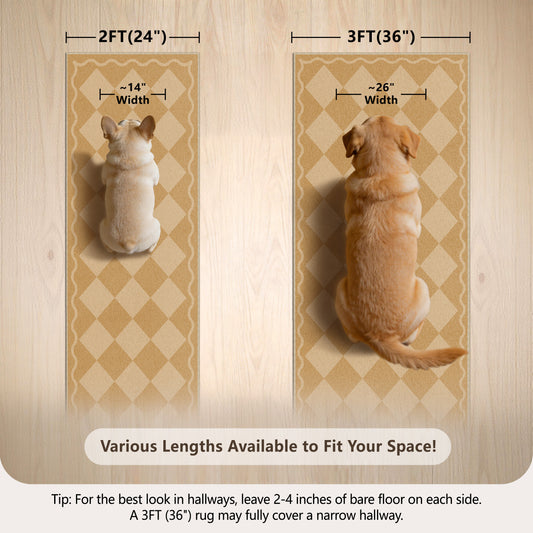 Floor Runners for Dogs Washable & Joint-Friendly Dense Loop Pile Carpet Runners, Checked Beige