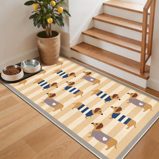 Floor Runners for Dogs,Washable & Joint-Friendly Dense Loop Pile Carpet Runners for Hallway, Kitchen, Indoor Entryway, Laundry, Cute Dachshund