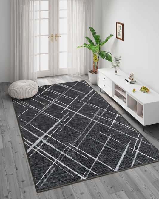 TTelephant Machine Washable Area Rug - Leo Black