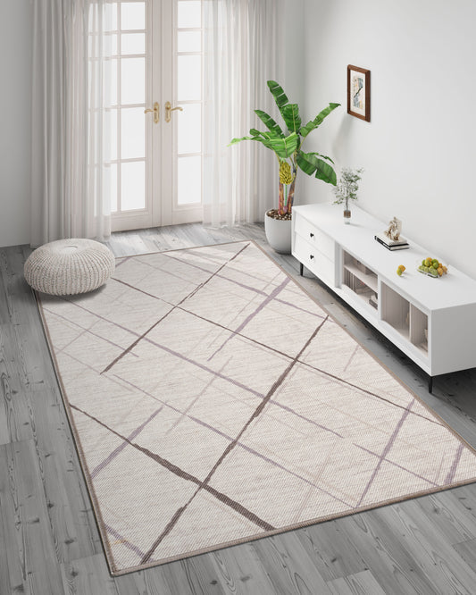 TTelephant Machine Washable Area Rug - Leo White