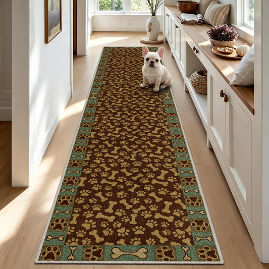 Floor Runners for Dogs,Washable & Joint-Friendly Dense Loop Pile Carpet Runners for Hallway, Kitchen, Indoor Entryway, Laundry, Brown Paws
